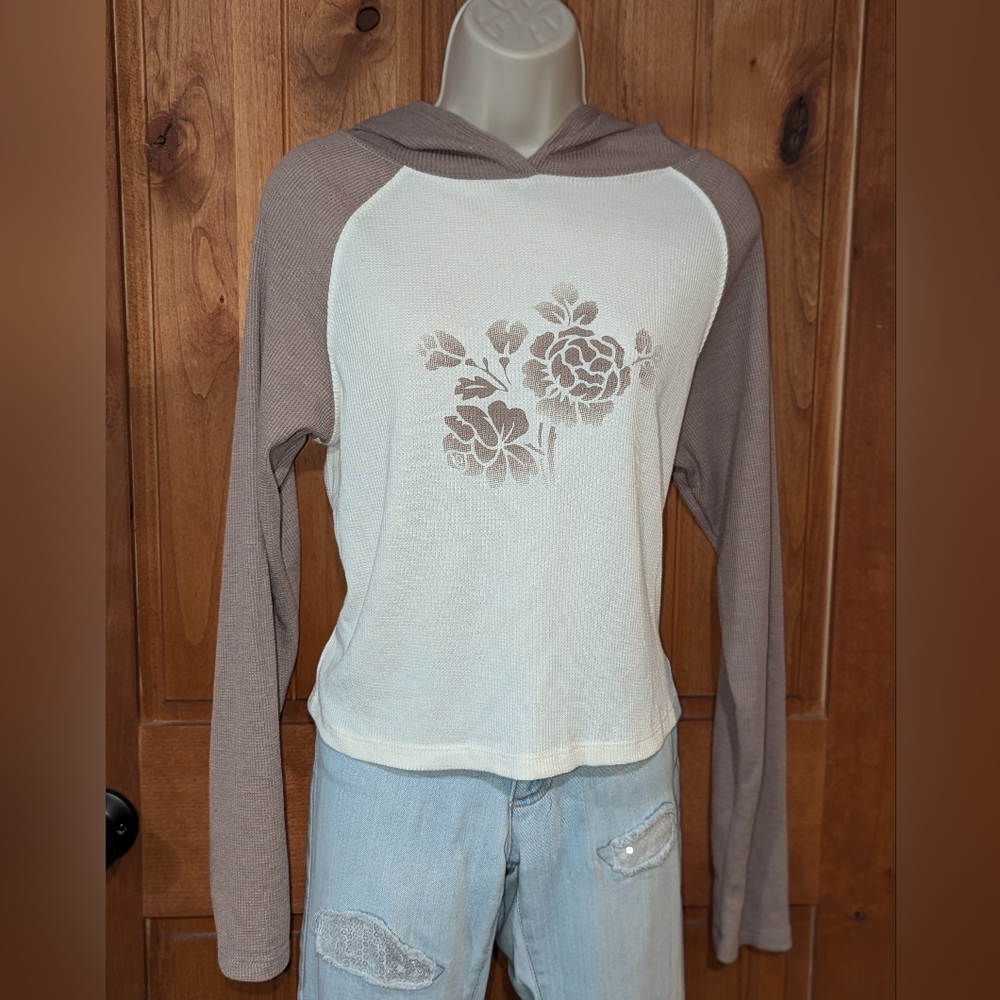 Pink Republic Floral Print Hoodie - Cream and‎ Brown